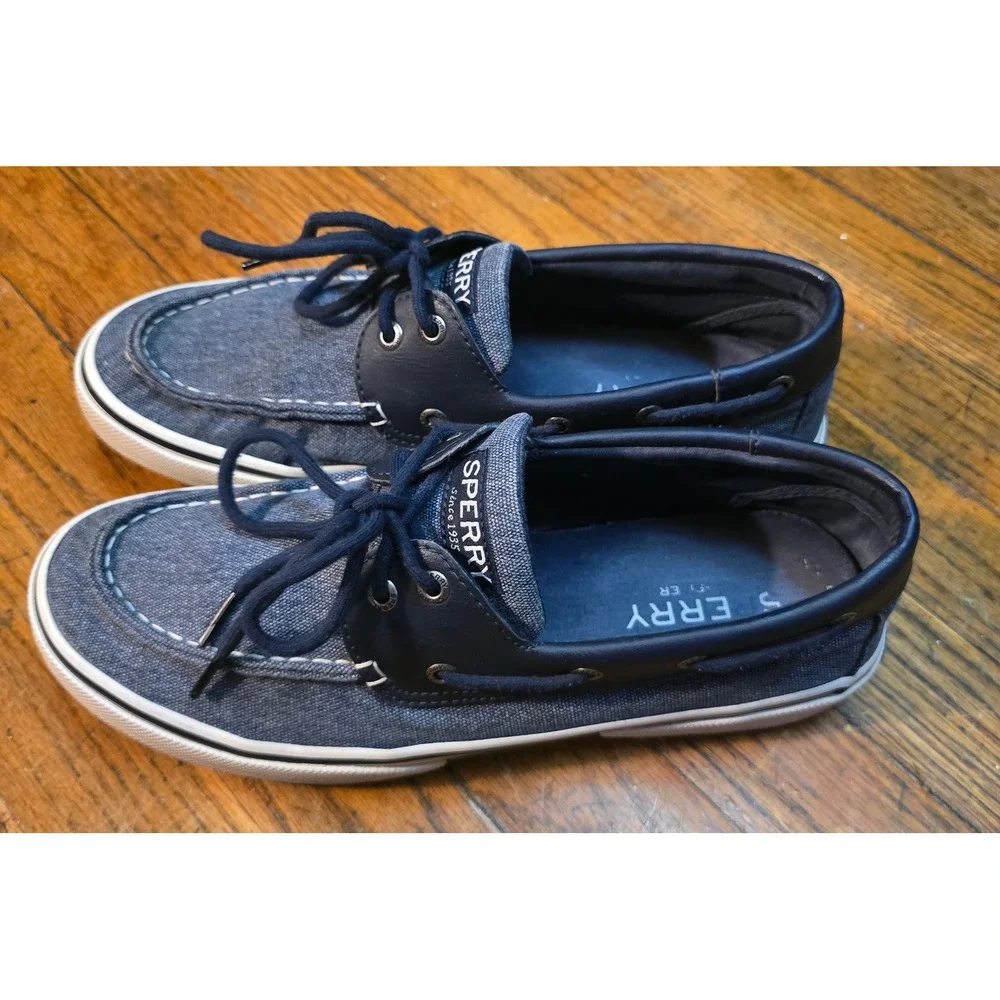 Sperry Top-Sider Mens Denim Textile Leather Boat Shoes Navy Blue Loafers 9.5